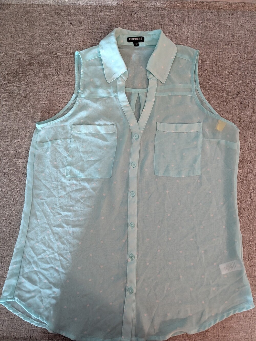 Express Light Sea Green Sleeveless Sheer Poly Blouse Size Small P